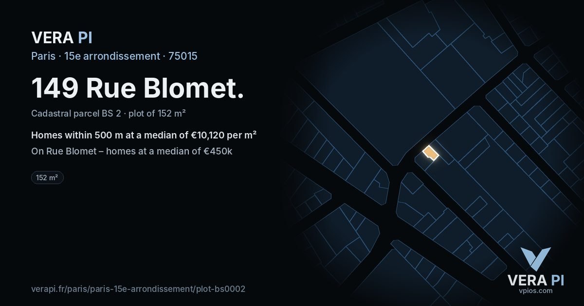 149 Rue Blomet, 15e arrondissement at night – the plot lit, the parcels around coloured by the prices near them