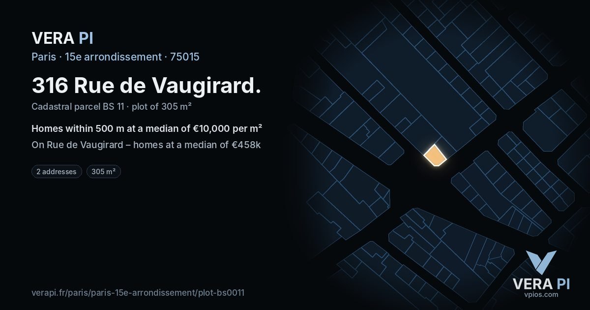 316 Rue de Vaugirard, 15e arrondissement at night – the plot lit, the parcels around coloured by the prices near them