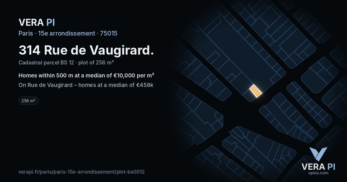 314 Rue de Vaugirard, 15e arrondissement at night – the plot lit, the parcels around coloured by the prices near them