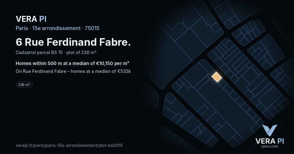 6 Rue Ferdinand Fabre, 15e arrondissement at night – the plot lit, the parcels around coloured by the prices near them