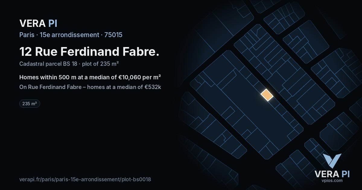 12 Rue Ferdinand Fabre, 15e arrondissement at night – the plot lit, the parcels around coloured by the prices near them