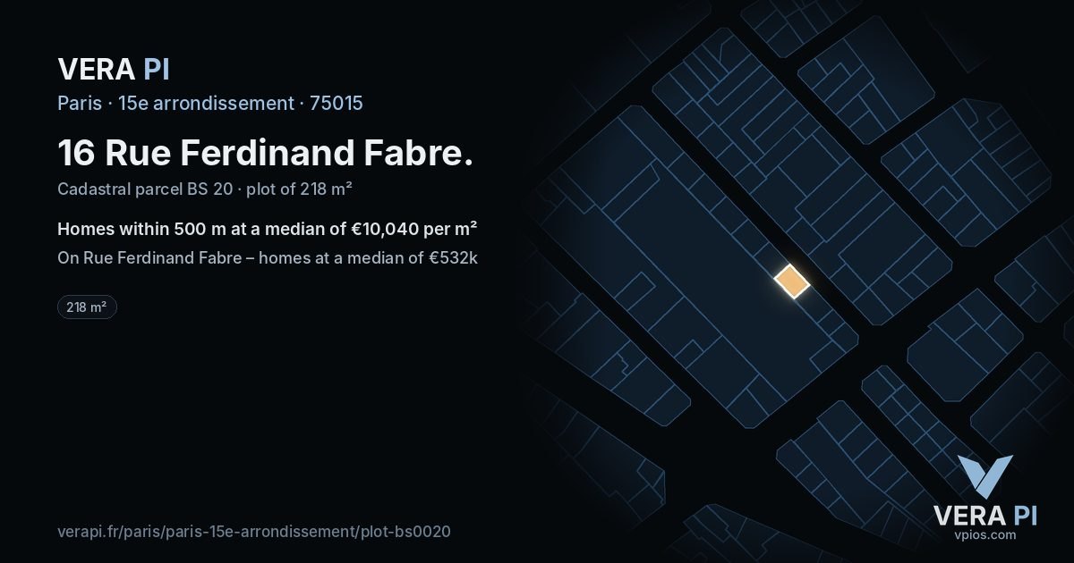 16 Rue Ferdinand Fabre, 15e arrondissement at night – the plot lit, the parcels around coloured by the prices near them