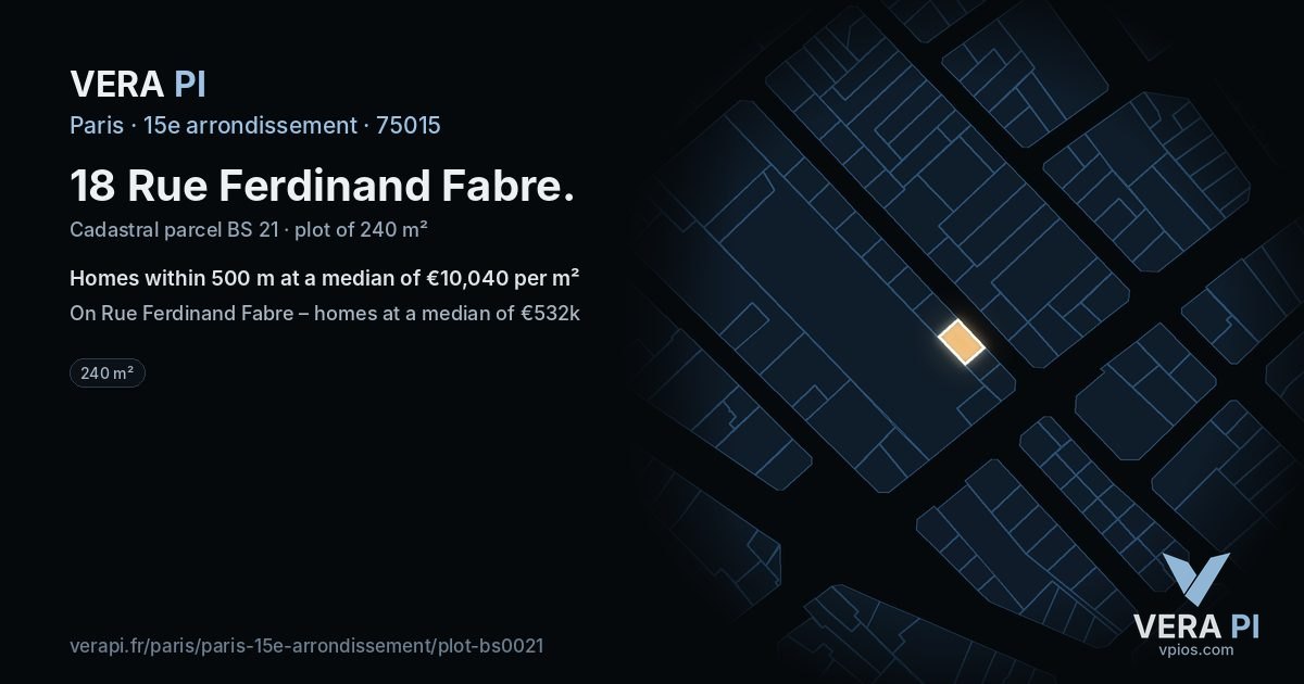 18 Rue Ferdinand Fabre, 15e arrondissement at night – the plot lit, the parcels around coloured by the prices near them