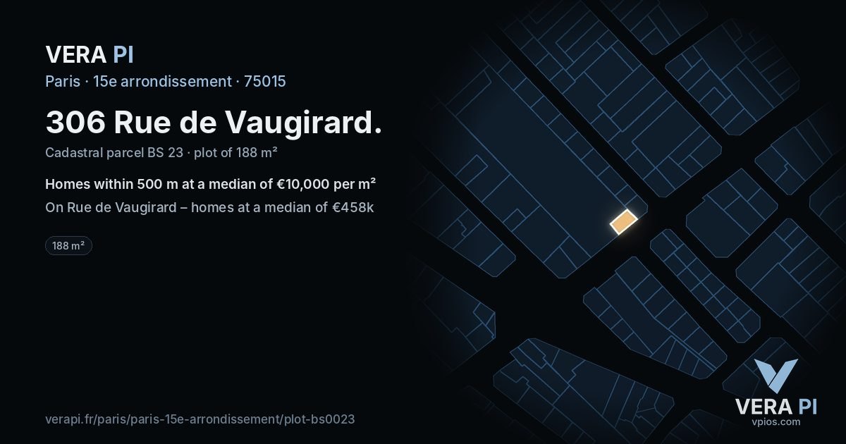306 Rue de Vaugirard, 15e arrondissement at night – the plot lit, the parcels around coloured by the prices near them