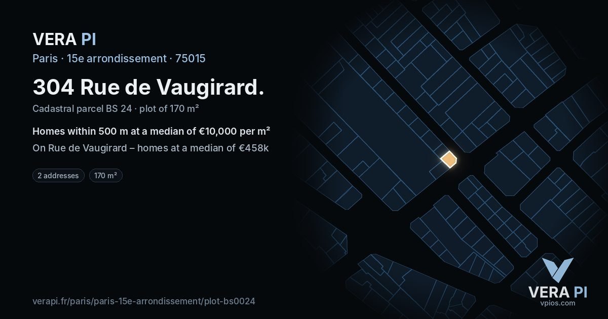 304 Rue de Vaugirard, 15e arrondissement at night – the plot lit, the parcels around coloured by the prices near them