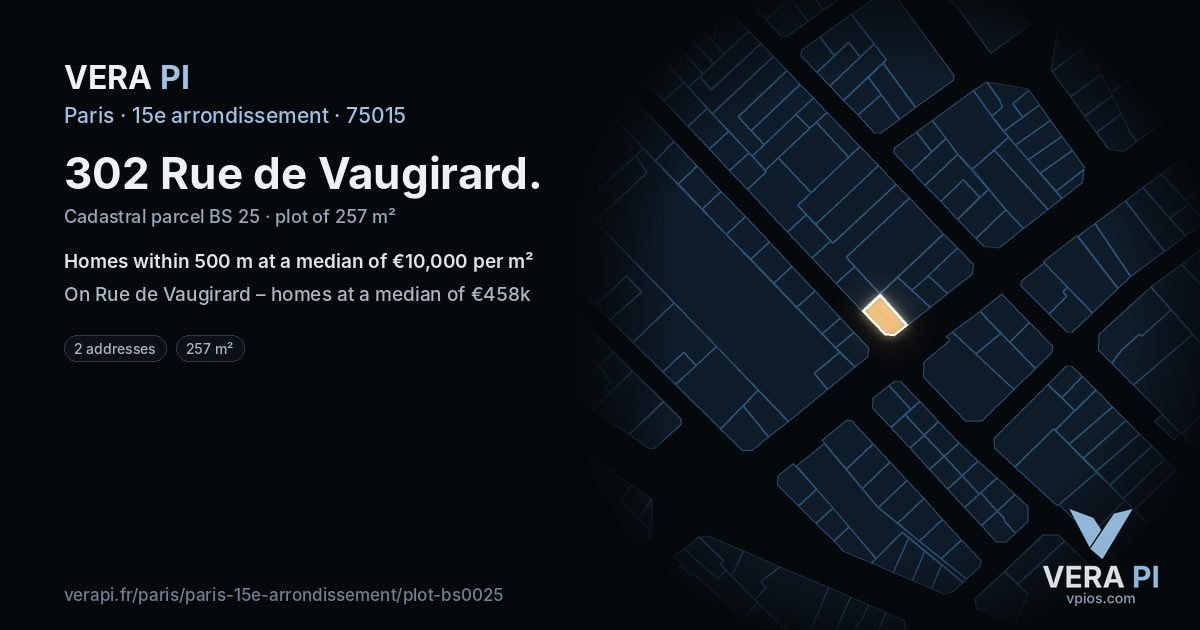 302 Rue de Vaugirard, 15e arrondissement at night – the plot lit, the parcels around coloured by the prices near them