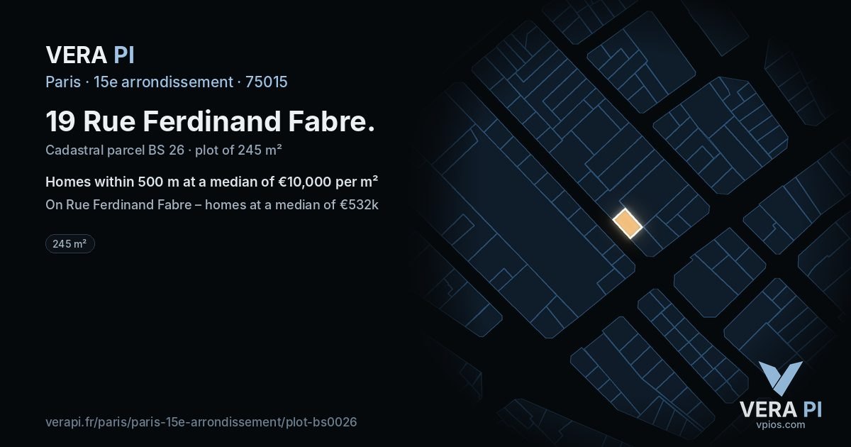 19 Rue Ferdinand Fabre, 15e arrondissement at night – the plot lit, the parcels around coloured by the prices near them