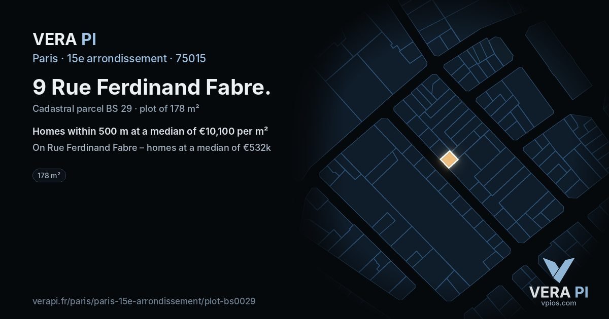 9 Rue Ferdinand Fabre, 15e arrondissement at night – the plot lit, the parcels around coloured by the prices near them