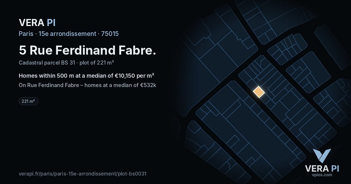 5 Rue Ferdinand Fabre, 15e arrondissement at night – the plot lit, the parcels around coloured by the prices near them
