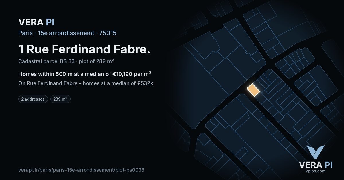 1 Rue Ferdinand Fabre, 15e arrondissement at night – the plot lit, the parcels around coloured by the prices near them
