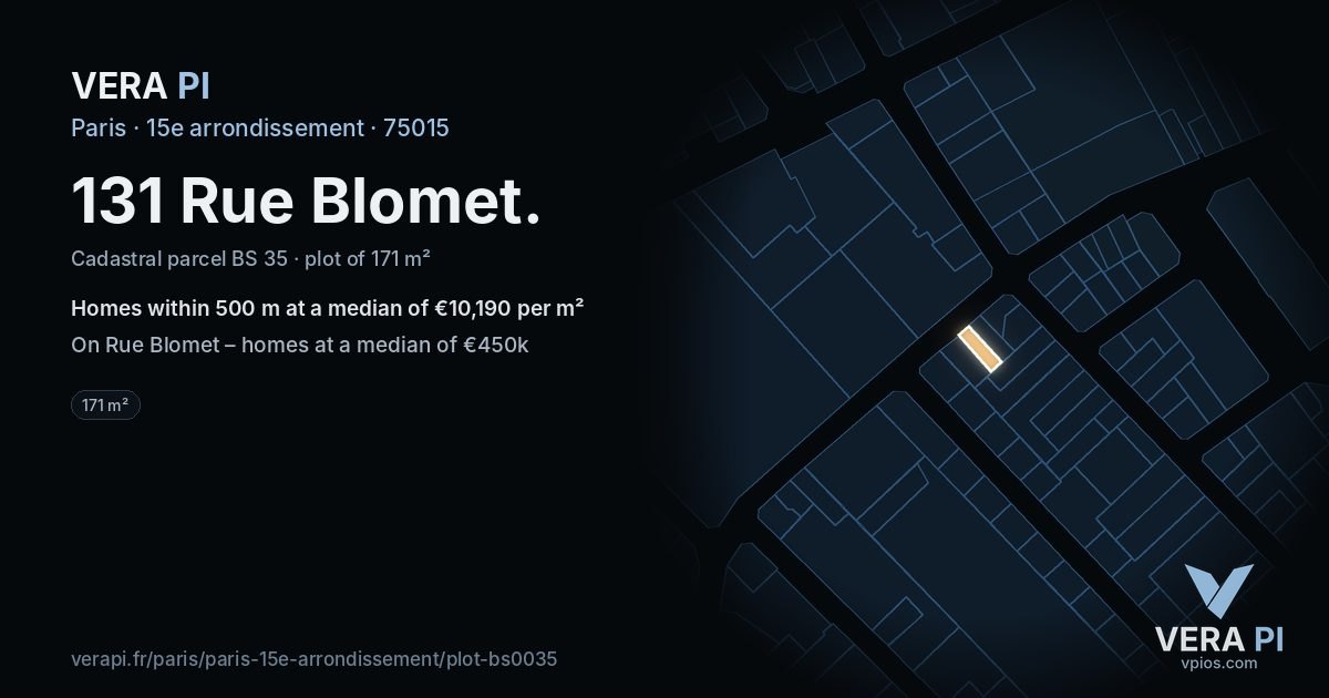 131 Rue Blomet, 15e arrondissement at night – the plot lit, the parcels around coloured by the prices near them