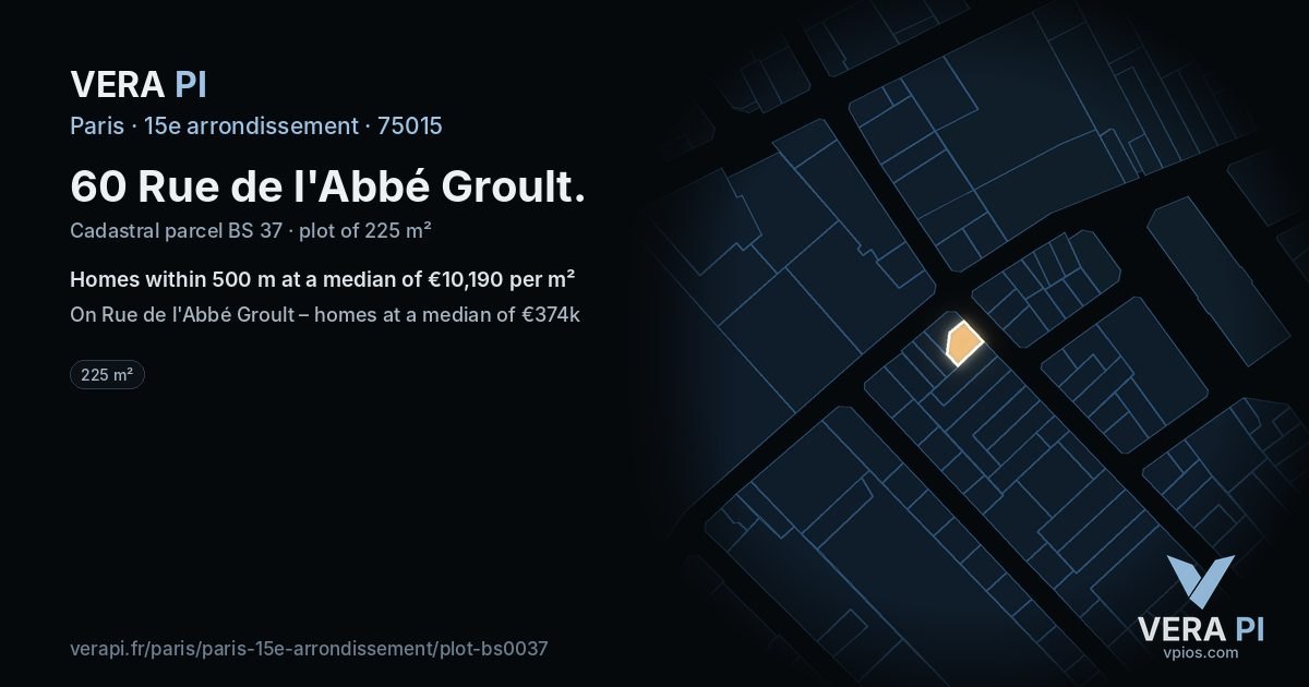 60 Rue de l'Abbé Groult, 15e arrondissement at night – the plot lit, the parcels around coloured by the prices near them