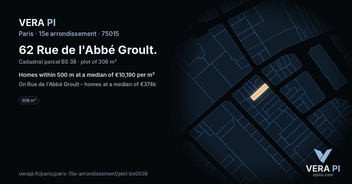 62 Rue de l'Abbé Groult, 15e arrondissement at night – the plot lit, the parcels around coloured by the prices near them