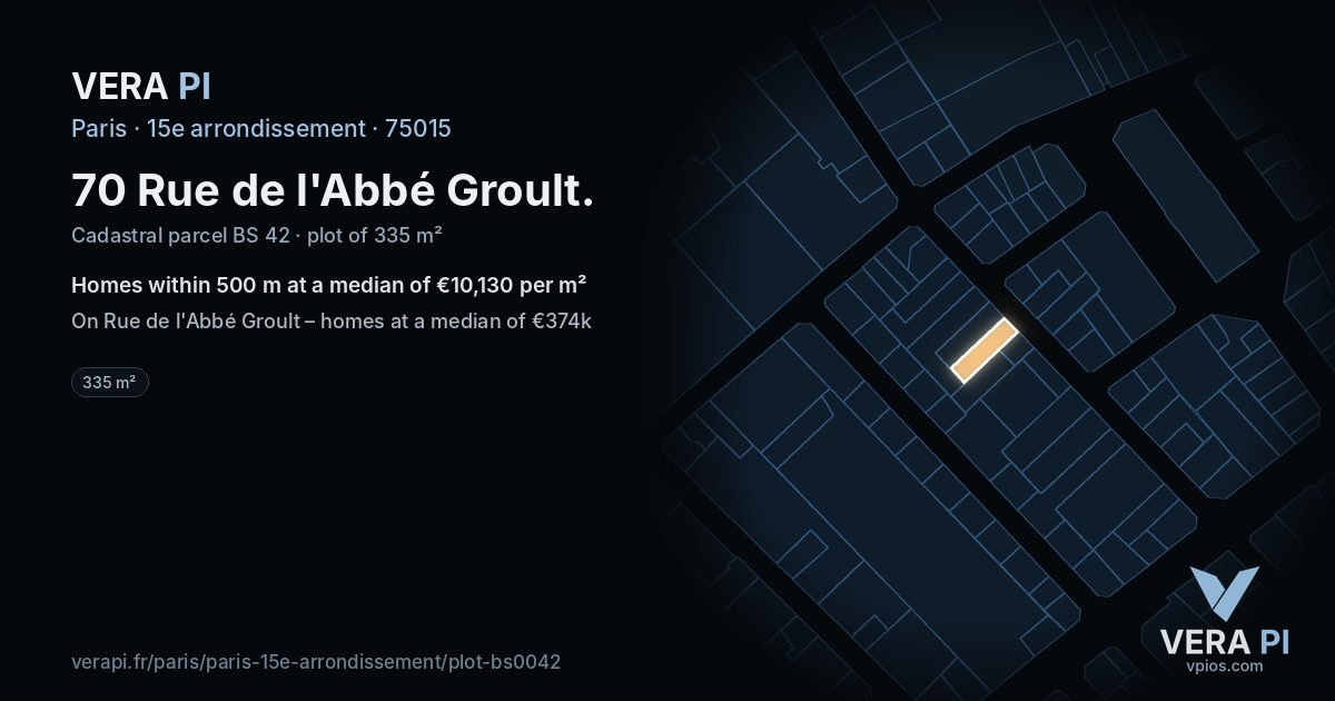 70 Rue de l'Abbé Groult, 15e arrondissement at night – the plot lit, the parcels around coloured by the prices near them