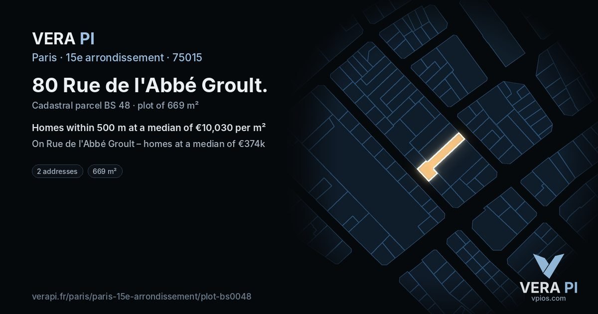 80 Rue de l'Abbé Groult, 15e arrondissement at night – the plot lit, the parcels around coloured by the prices near them