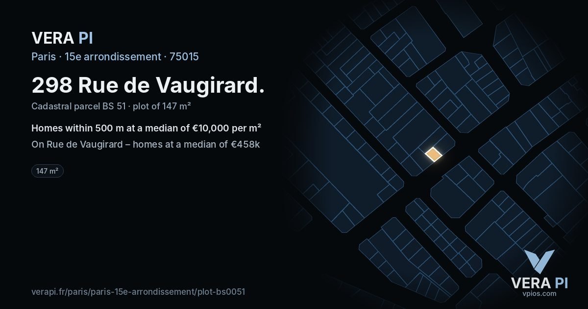 298 Rue de Vaugirard, 15e arrondissement at night – the plot lit, the parcels around coloured by the prices near them