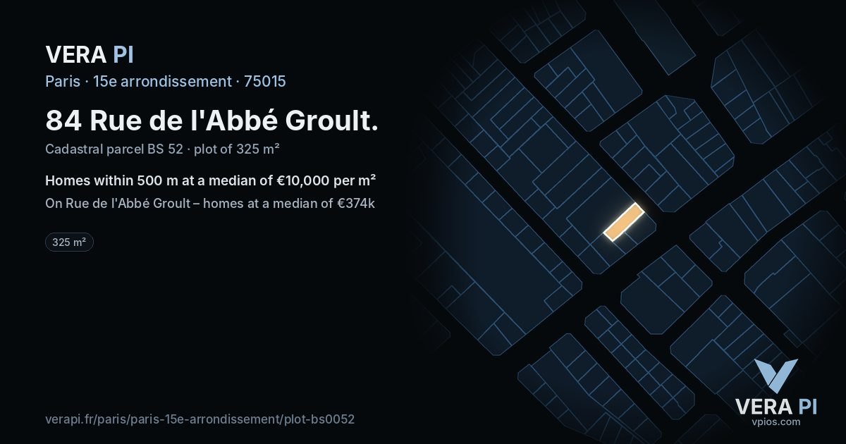84 Rue de l'Abbé Groult, 15e arrondissement at night – the plot lit, the parcels around coloured by the prices near them