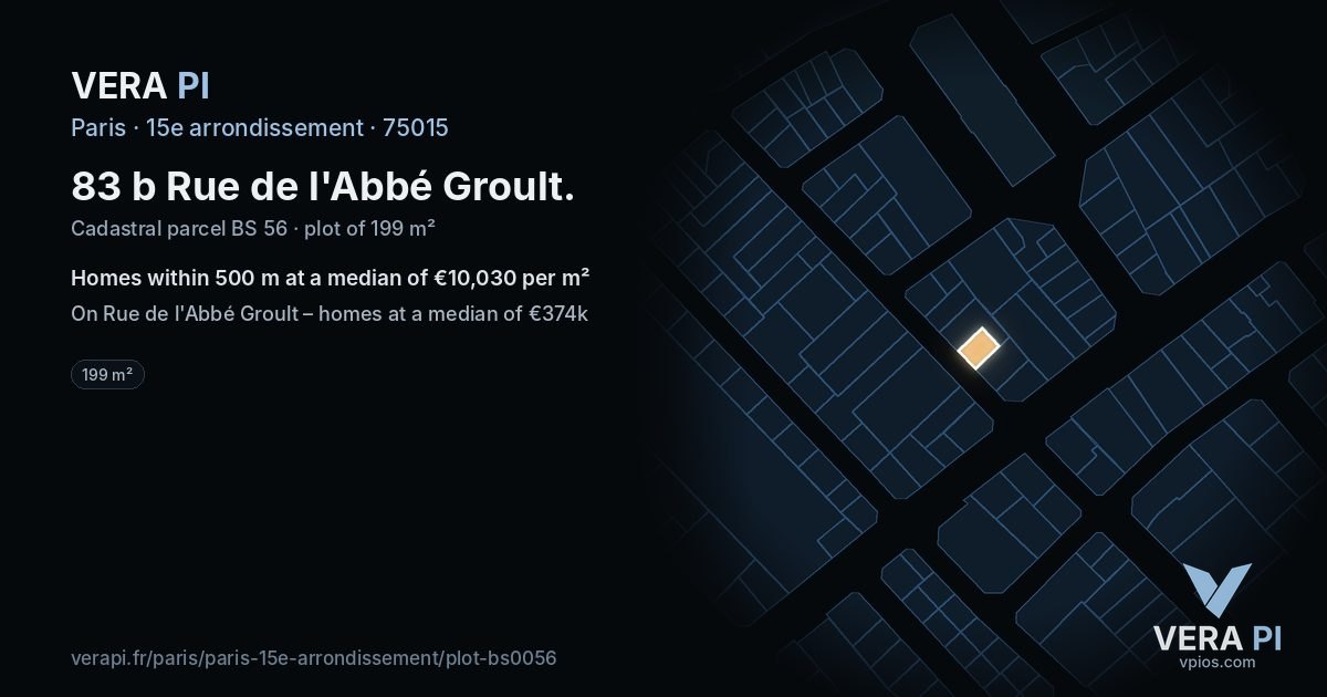 83 b Rue de l'Abbé Groult, 15e arrondissement at night – the plot lit, the parcels around coloured by the prices near them