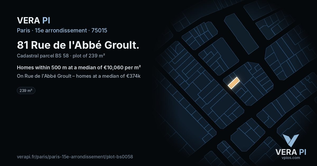 81 Rue de l'Abbé Groult, 15e arrondissement at night – the plot lit, the parcels around coloured by the prices near them