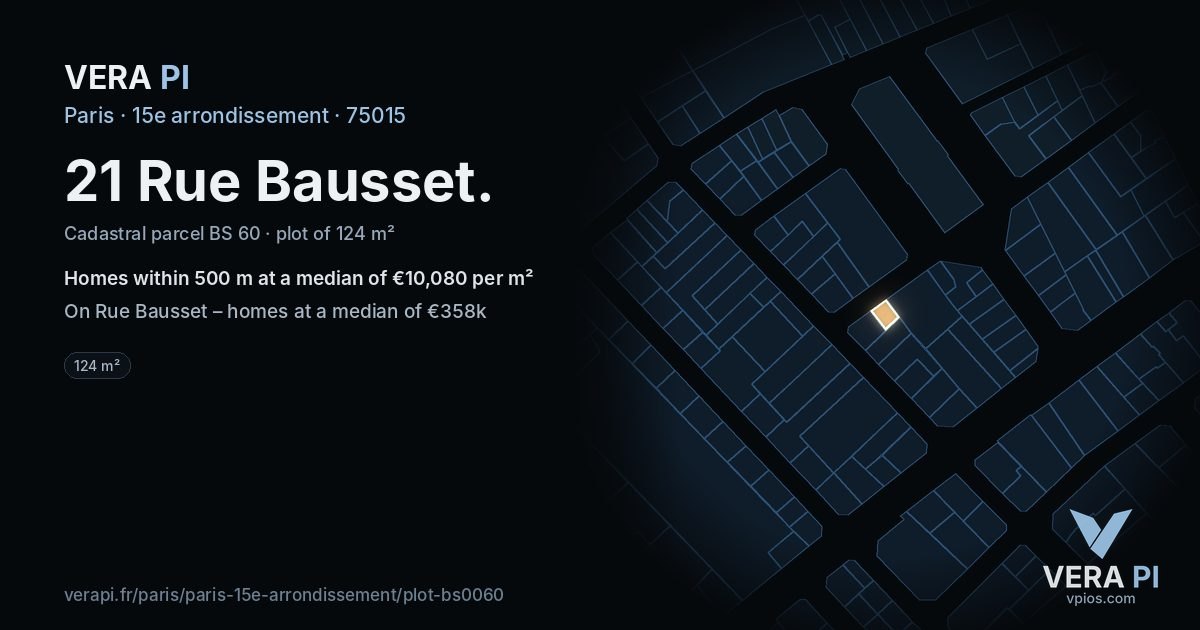 21 Rue Bausset, 15e arrondissement at night – the plot lit, the parcels around coloured by the prices near them