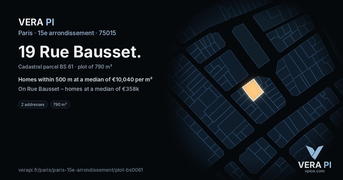 19 Rue Bausset, 15e arrondissement at night – the plot lit, the parcels around coloured by the prices near them