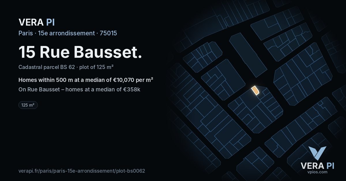 15 Rue Bausset, 15e arrondissement at night – the plot lit, the parcels around coloured by the prices near them