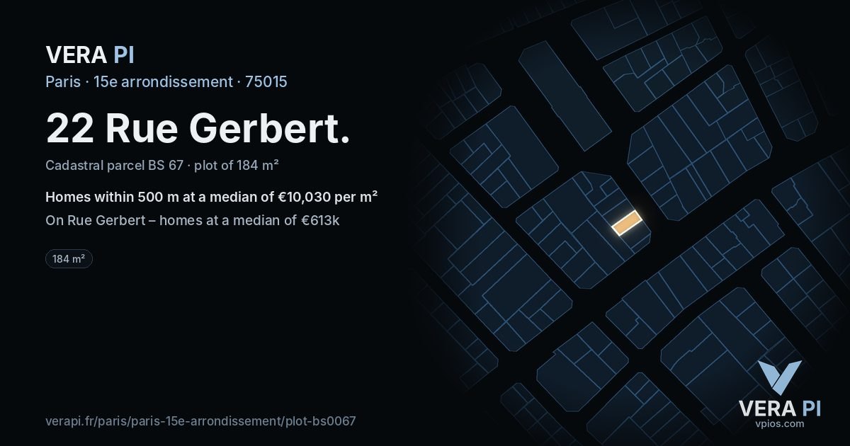 22 Rue Gerbert, 15e arrondissement at night – the plot lit, the parcels around coloured by the prices near them