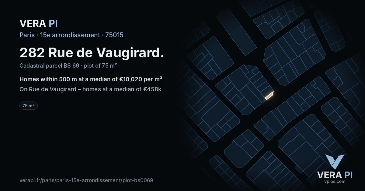 282 Rue de Vaugirard, 15e arrondissement at night – the plot lit, the parcels around coloured by the prices near them