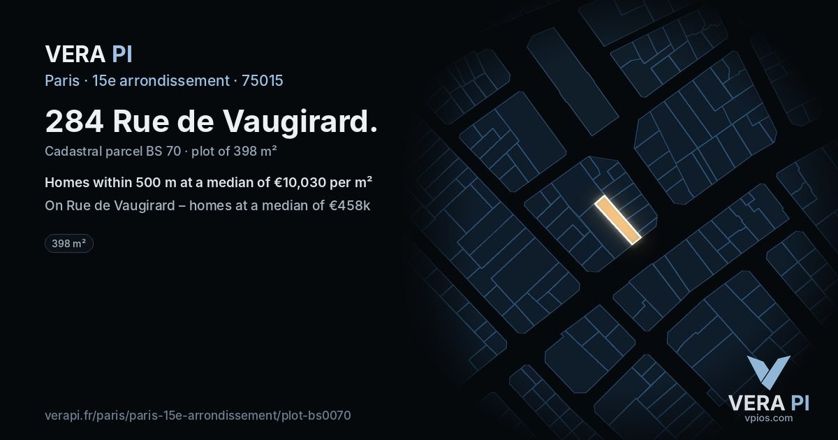 284 Rue de Vaugirard, 15e arrondissement at night – the plot lit, the parcels around coloured by the prices near them