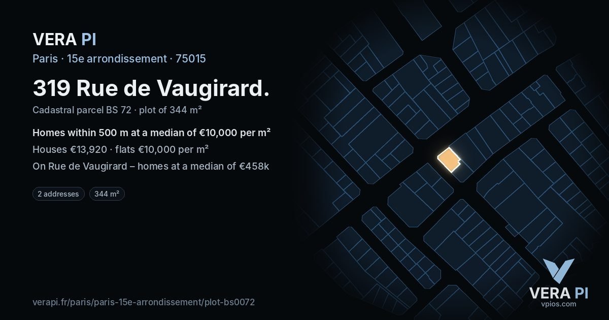 319 Rue de Vaugirard, 15e arrondissement at night – the plot lit, the parcels around coloured by the prices near them