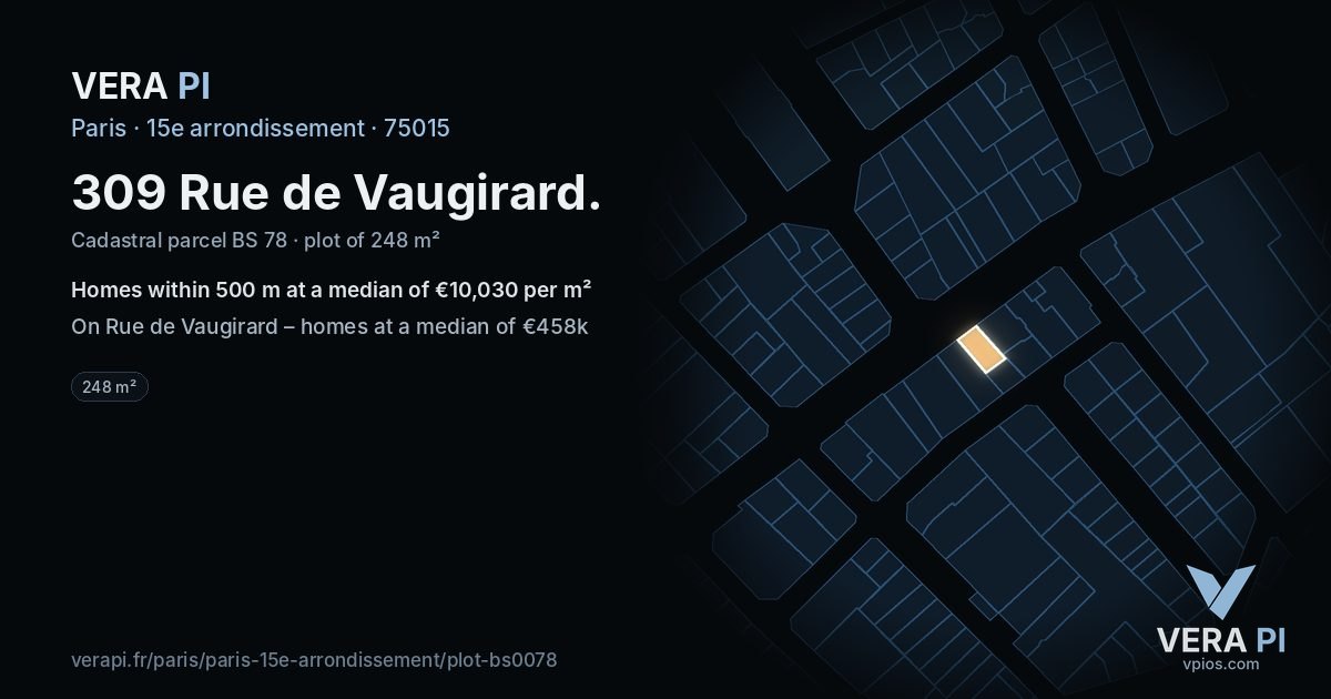 309 Rue de Vaugirard, 15e arrondissement at night – the plot lit, the parcels around coloured by the prices near them