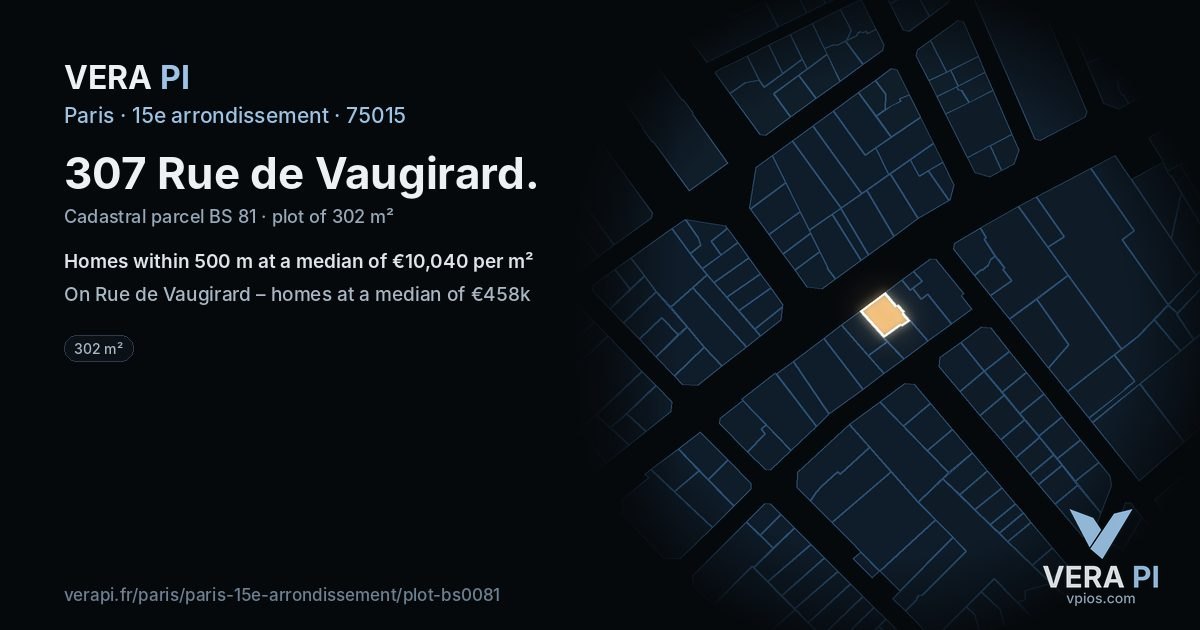 307 Rue de Vaugirard, 15e arrondissement at night – the plot lit, the parcels around coloured by the prices near them
