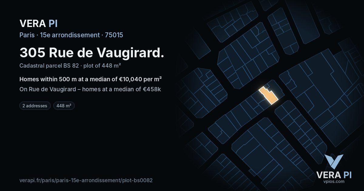 305 Rue de Vaugirard, 15e arrondissement at night – the plot lit, the parcels around coloured by the prices near them