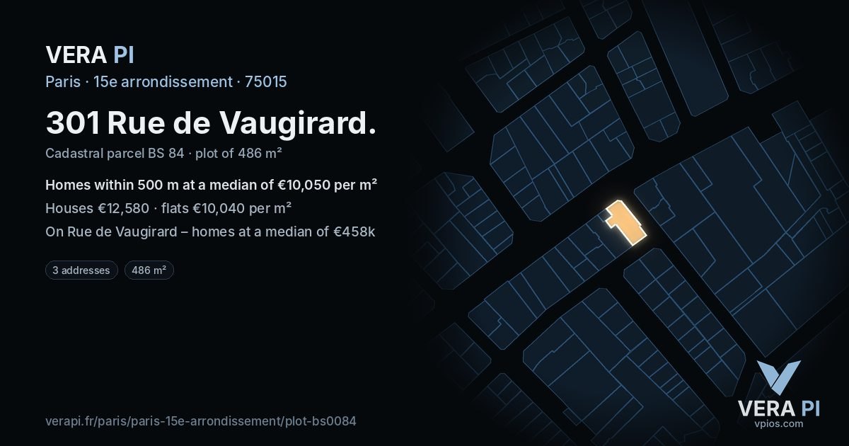 301 Rue de Vaugirard, 15e arrondissement at night – the plot lit, the parcels around coloured by the prices near them