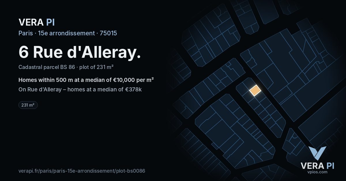 6 Rue d'Alleray, 15e arrondissement at night – the plot lit, the parcels around coloured by the prices near them