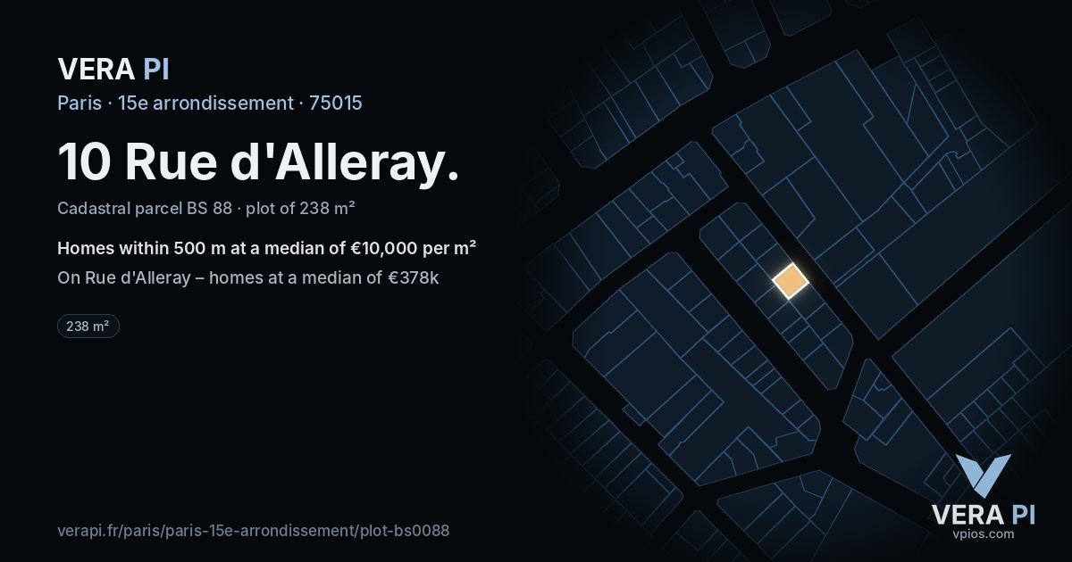 10 Rue d'Alleray, 15e arrondissement at night – the plot lit, the parcels around coloured by the prices near them