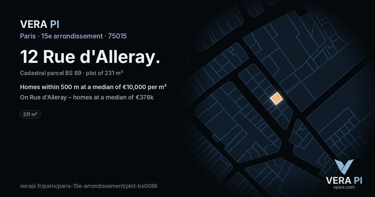 12 Rue d'Alleray, 15e arrondissement at night – the plot lit, the parcels around coloured by the prices near them