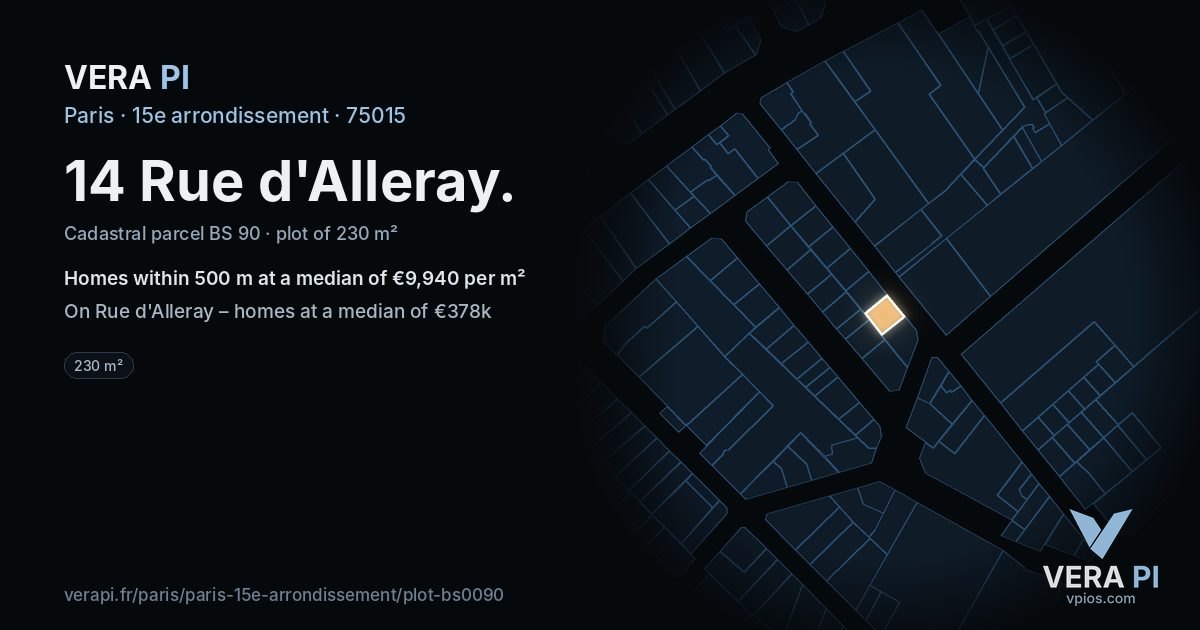14 Rue d'Alleray, 15e arrondissement at night – the plot lit, the parcels around coloured by the prices near them