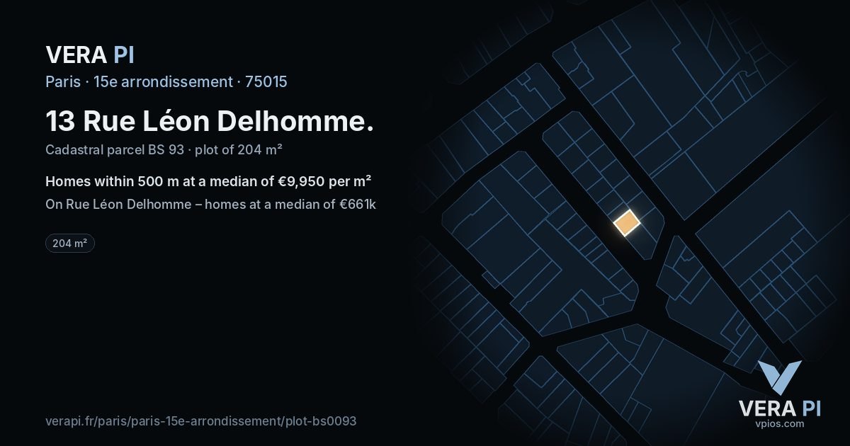 13 Rue Léon Delhomme, 15e arrondissement at night – the plot lit, the parcels around coloured by the prices near them