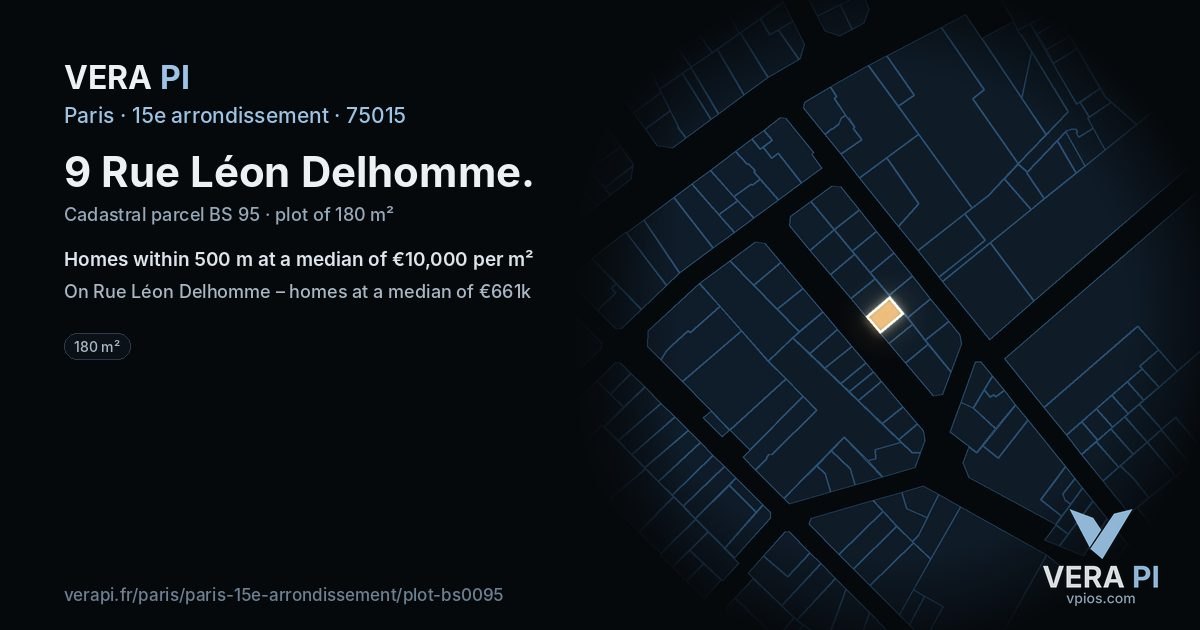 9 Rue Léon Delhomme, 15e arrondissement at night – the plot lit, the parcels around coloured by the prices near them