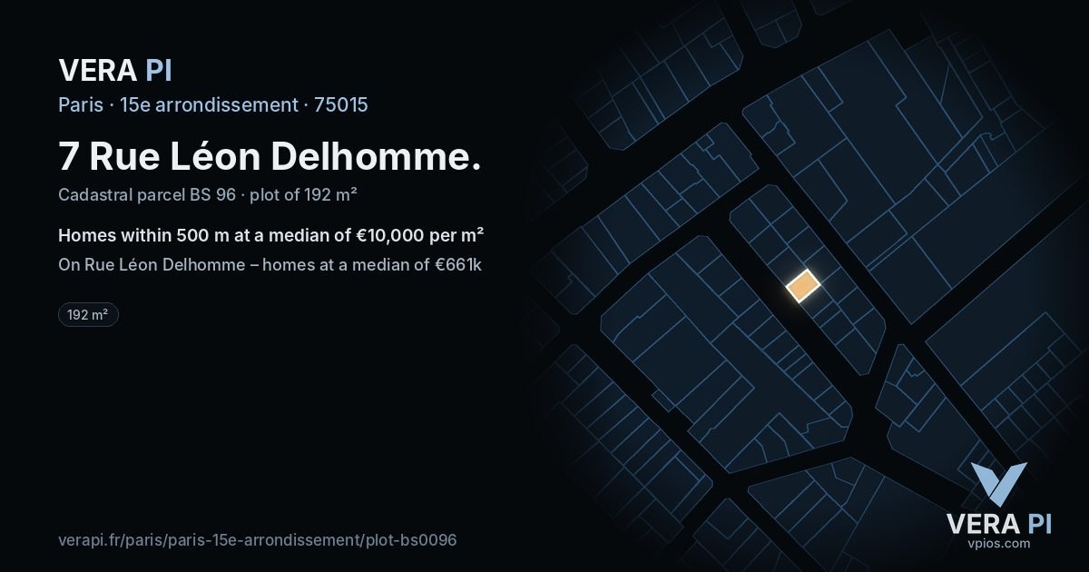 7 Rue Léon Delhomme, 15e arrondissement at night – the plot lit, the parcels around coloured by the prices near them