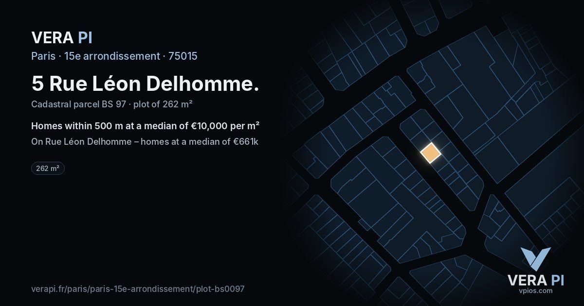 5 Rue Léon Delhomme, 15e arrondissement at night – the plot lit, the parcels around coloured by the prices near them