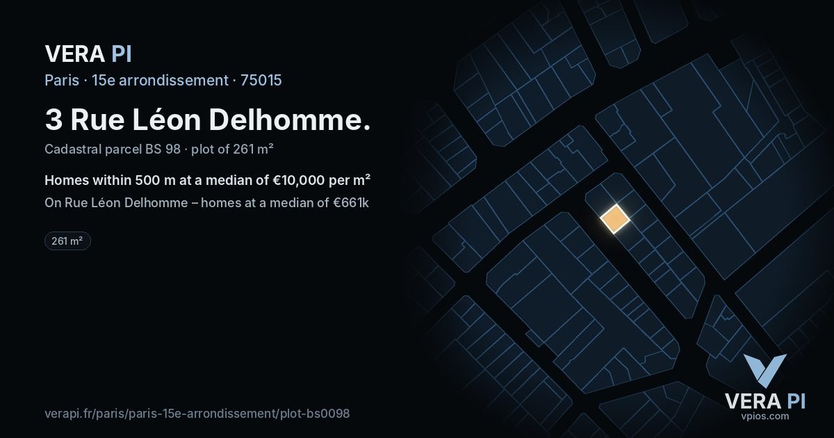 3 Rue Léon Delhomme, 15e arrondissement at night – the plot lit, the parcels around coloured by the prices near them