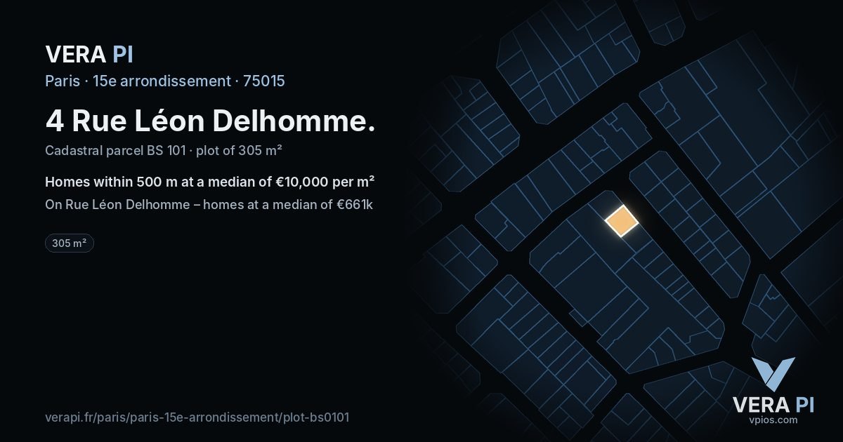 4 Rue Léon Delhomme, 15e arrondissement at night – the plot lit, the parcels around coloured by the prices near them