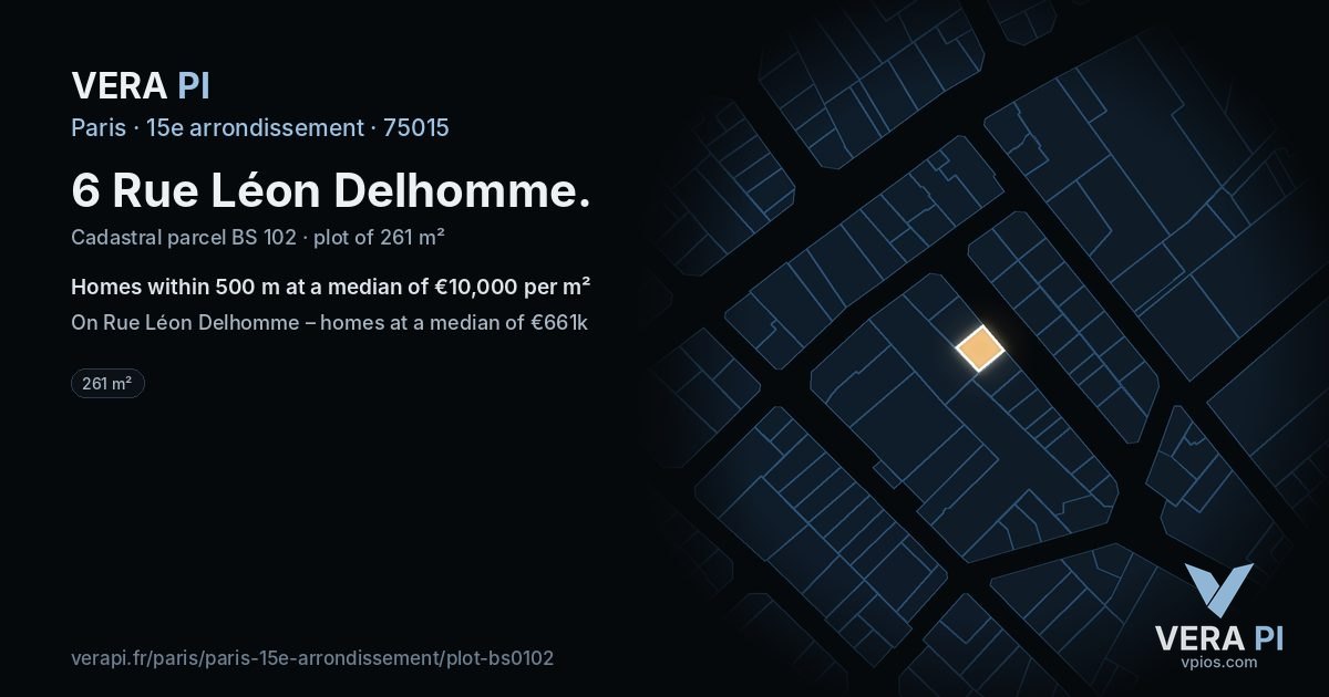 6 Rue Léon Delhomme, 15e arrondissement at night – the plot lit, the parcels around coloured by the prices near them