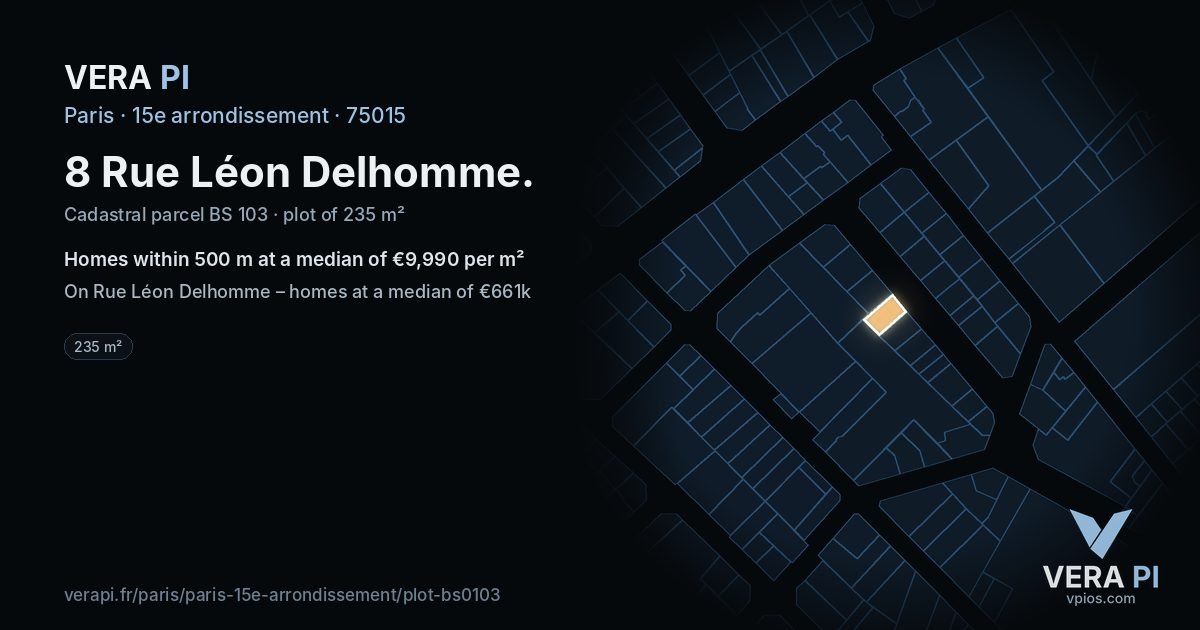 8 Rue Léon Delhomme, 15e arrondissement at night – the plot lit, the parcels around coloured by the prices near them