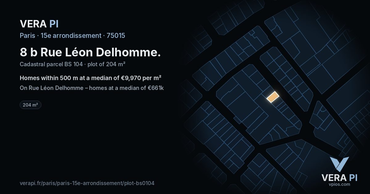 8 b Rue Léon Delhomme, 15e arrondissement at night – the plot lit, the parcels around coloured by the prices near them
