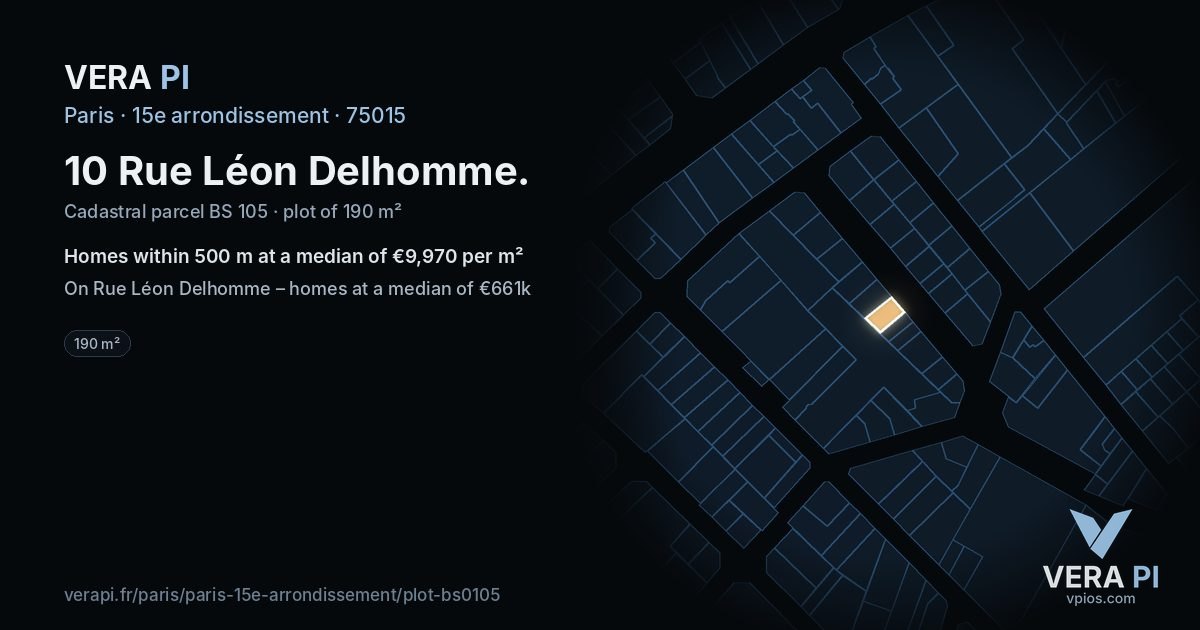 10 Rue Léon Delhomme, 15e arrondissement at night – the plot lit, the parcels around coloured by the prices near them