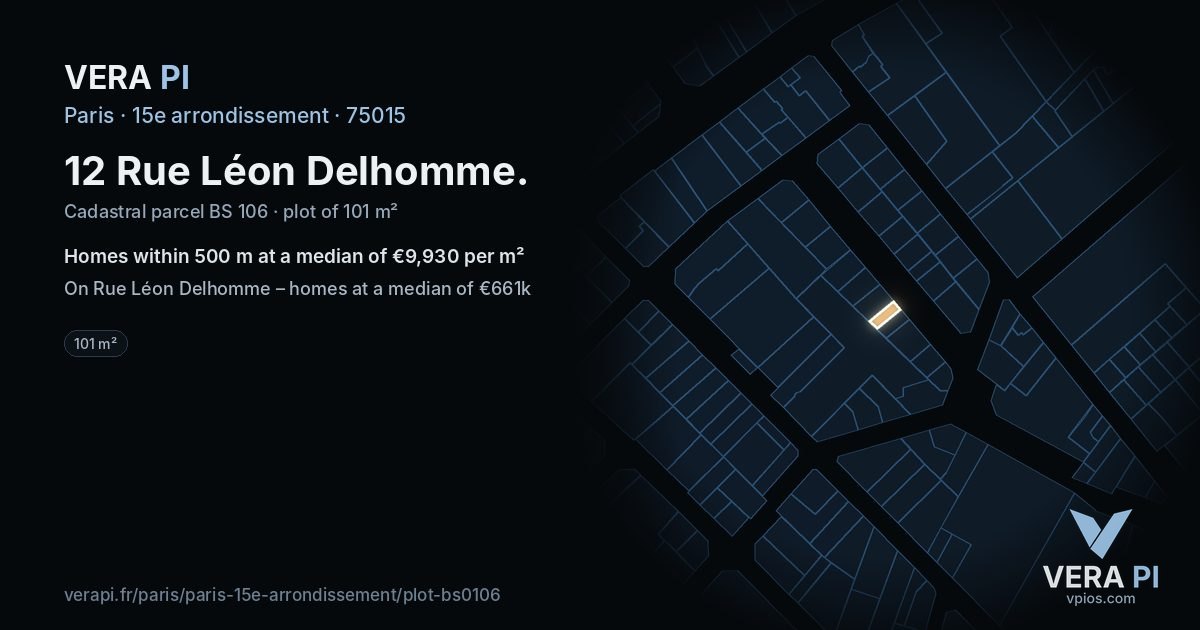 12 Rue Léon Delhomme, 15e arrondissement at night – the plot lit, the parcels around coloured by the prices near them