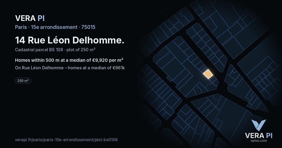 14 Rue Léon Delhomme, 15e arrondissement at night – the plot lit, the parcels around coloured by the prices near them